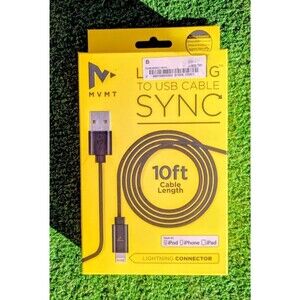 MVMT to 8-Pin USB-A Sync/Transfer/Charge 10ft iPod/iPhone/iPad Black Cable NIB